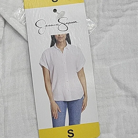 Jessica Simpson Womens Shirt Top Small Size White Button Short Sleeves Gauze - Picture 8 of 11